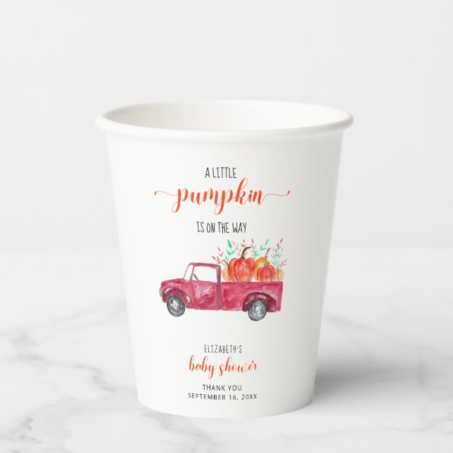 Little Pumpkin Baby Shower Red Truck Fall Autumn  Paper Cups (Front)