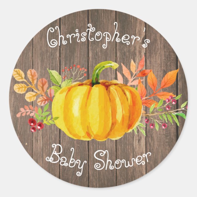 Little Pumpkin Baby Shower Rustic Wood Sticker (Front)