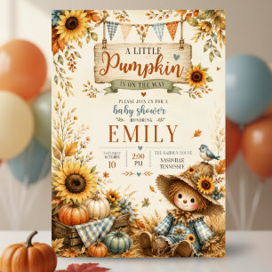 Little Pumpkin Baby Shower Scarecrow Sunflower Invitation