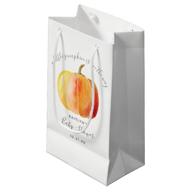 Little Pumpkin Baby Shower Small Gift Bag (Front Angled)