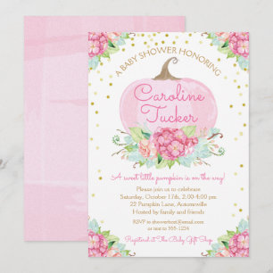 Little Pumpkin Baby Shower Watercolor Pink Gold Invitation