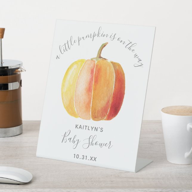 Little Pumpkin Baby Shower Welcome Pedestal Sign (In SItu)