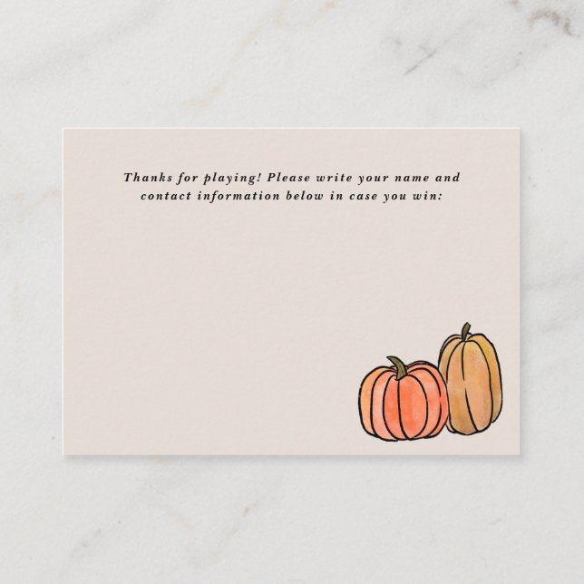Little Pumpkin Baby Stats Shower Guessing Game Enclosure Card (Back)