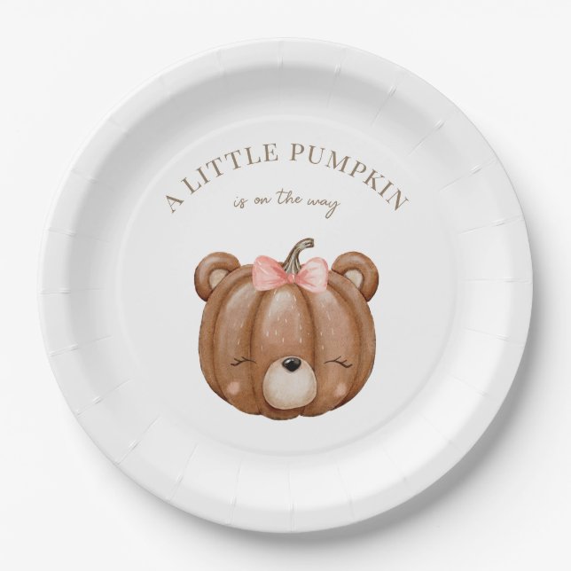 Little Pumpkin Bear Baby Shower Paper Plate (Front)