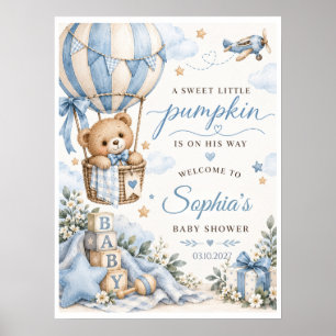 Little Pumpkin Bear Baby Shower Sign Banner