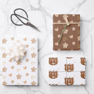 Little Pumpkin Bear Baby Shower Wrapping Paper Sheet