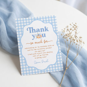 Little Pumpkin Birthday Gingham Thank You Card