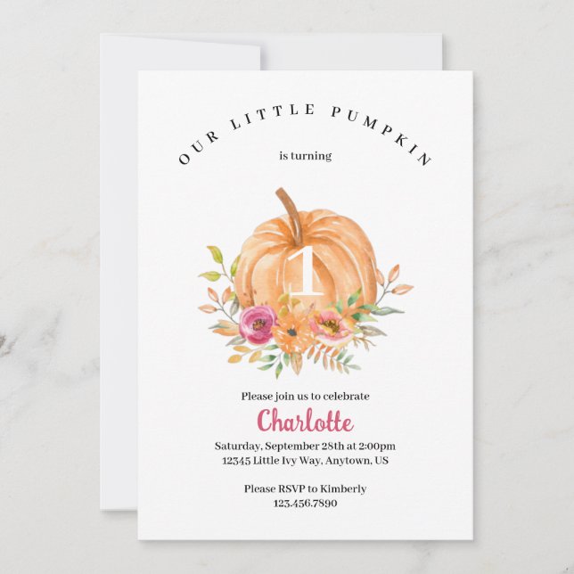 Little Pumpkin Birthday Invitation (Front)