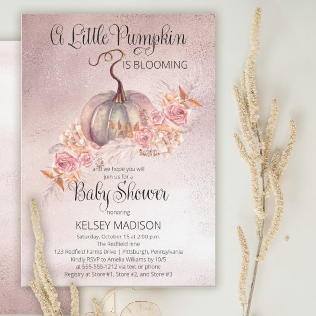 Little Pumpkin Blooming Pink Virtual Baby Shower Invitation (Creator Uploaded)