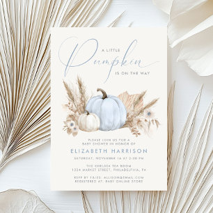 Little Pumpkin Blue Baby Boy Shower Invitation