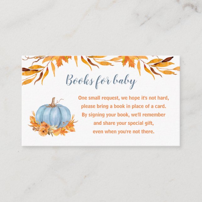 Little Pumpkin Blue Baby Shower Books For Baby  Enclosure Card (Front)