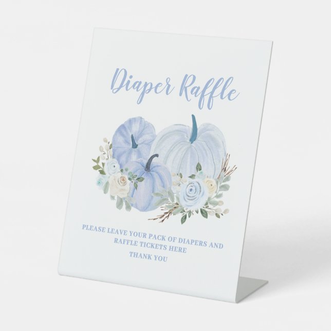 Little Pumpkin Blue Baby Shower Diaper Raffle  Pedestal Sign (Front)
