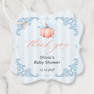 Little Pumpkin Blue Bow Baby Shower Thank you Favour Tags