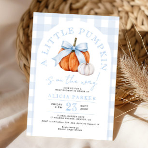 Little pumpkin blue bow boy baby shower  invitation