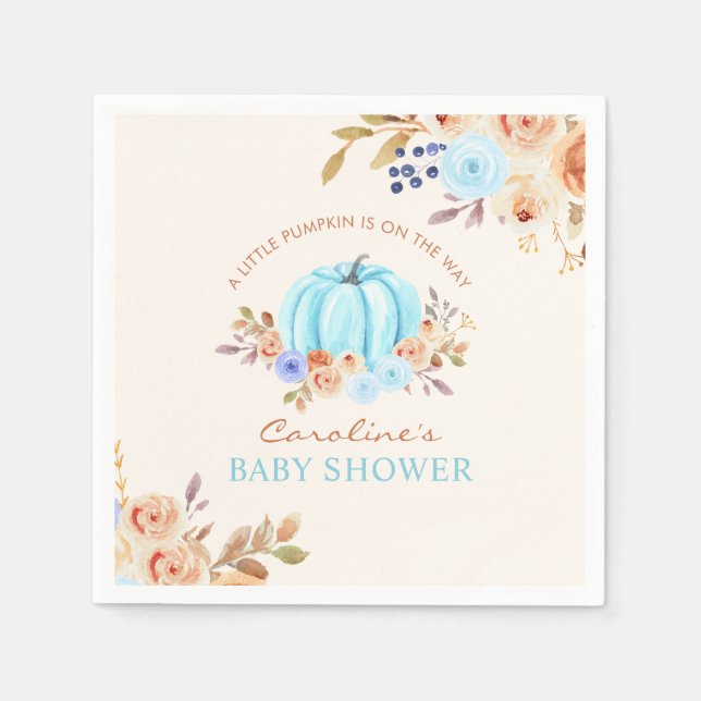 Little Pumpkin Blue Boy Baby Shower Paper Napkins (Front)
