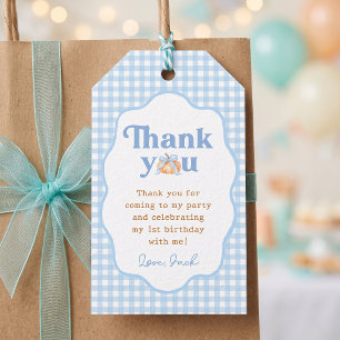 Little Pumpkin Blue Boy Birthday Party Gift Tags