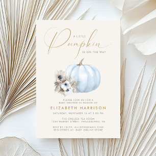 Little Pumpkin Blue Boy Fall Baby Shower Invitation