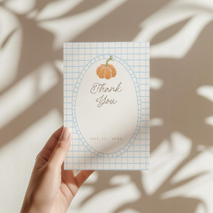 Little Pumpkin Blue Boys Baby Shower Thank You Card