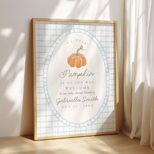Little Pumpkin Blue Boys Baby Shower Welcome Poster