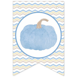 Little Pumpkin Blue Chevron Birthday Party Bunting Flags
