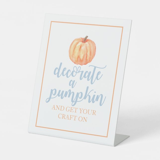 Little Pumpkin blue Fall Birthday Decorate pumpkin Pedestal Sign (Front)
