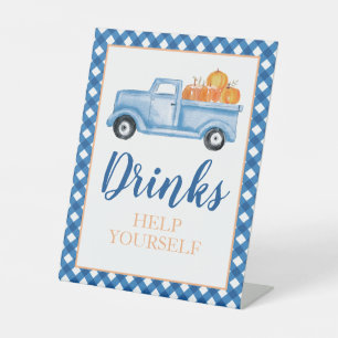 Little Pumpkin blue Fall Birthday drink Pedestal Sign