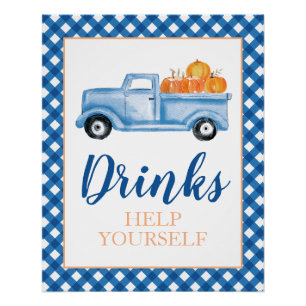 Little Pumpkin blue Fall Birthday drink Poster