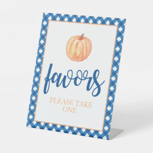Little Pumpkin blue Fall Birthday Favour Pedestal Sign