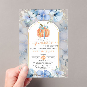 Little Pumpkin Blue Floral Garden Fall Baby Shower Acrylic Invitations