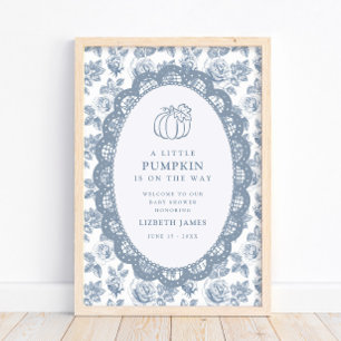 Little Pumpkin Blue Toile Baby Shower Poster