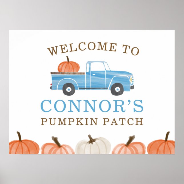 Little PUMPKIN Blue Truck Fall Birthday Welcome Poster (Front)