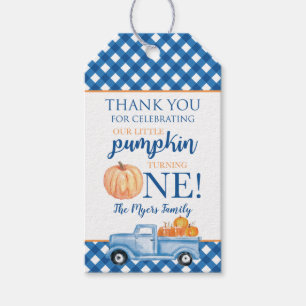 Little Pumpkin Blue Truck Fall First Birthday Gift Tags