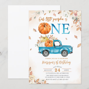 Little Pumpkin Blue Truck First Birthday Invitation