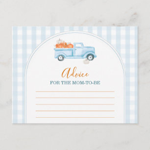 Little Pumpkin Blue Truck Gingham Advice For Mommy Enclosure Card