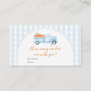 Little Pumpkin Blue Truck Gingham How Many Candies Enclosure Card