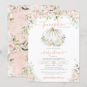Little Pumpkin Blush Pink Floral Fall Baby Shower Invitation