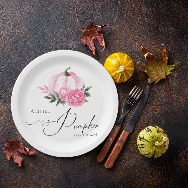 Little Pumpkin Blush Pink Rustic Baby Shower Paper Paper Plate (Creator Uploaded)