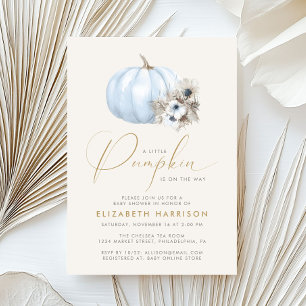 Little Pumpkin Boho Blue Baby Boy Shower Invitation