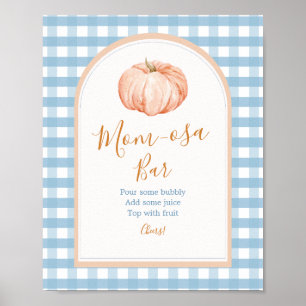 Little Pumpkin Boho Blue Gingham Mom-osa Bar Poster