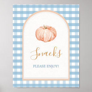 Little Pumpkin Boho Blue Gingham Snacks Sign