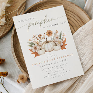 Little Pumpkin Boho Fall Birthday Invitation