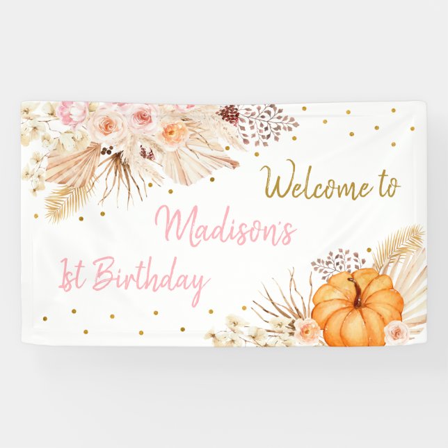 Little Pumpkin Boho Floral Birthday Banner (Horizontal)