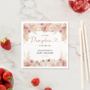 Little Pumpkin Boho Pink Pampas Grass Baby Shower Napkin