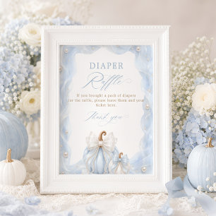 Little Pumpkin Bow Blue Diaper Raffle Table Sign
