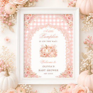 Little Pumpkin Bow Floral Baby Shower Welcome Poster