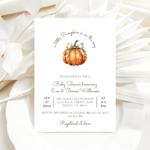 Little Pumpkin Bow Minimal Neutral Baby Shower Invitation