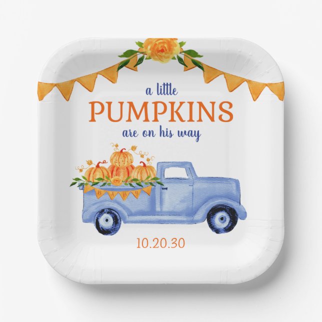 Little Pumpkin Boy Baby Shower  Paper Plate (Front)