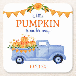 Little Pumpkin Boy Baby Shower Square Paper Coaster