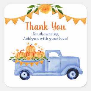 Little Pumpkin Boy Baby Shower Thank You Square Sticker