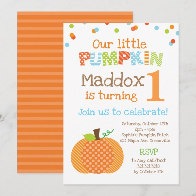 Little Pumpkin (Boy) Birthday Party Invitation (Front/Back)